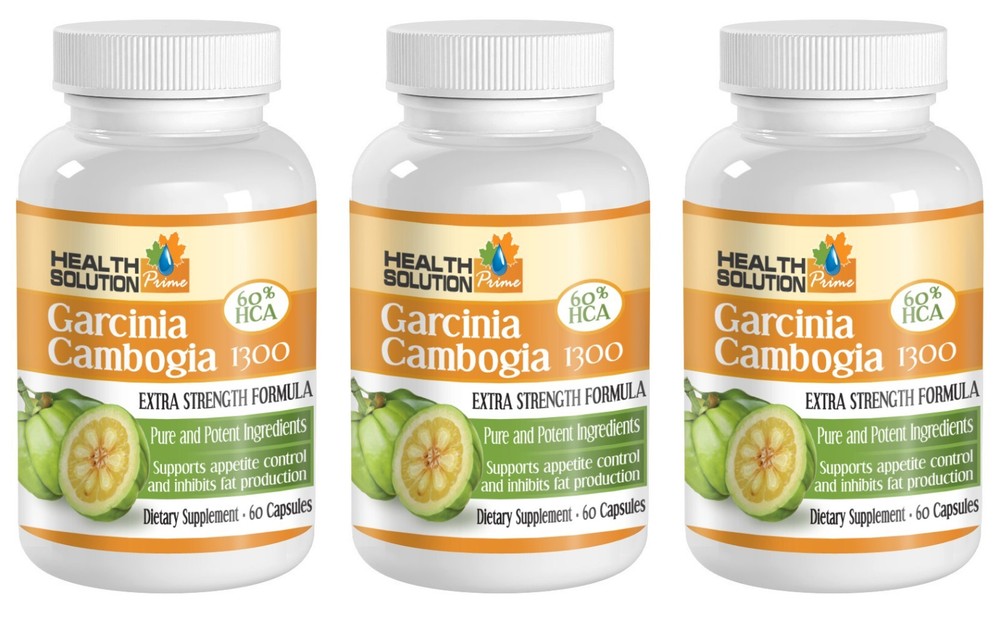 Weight Loss, Garcinia Cambogia Fat Burn 60% HCA Extract 1300mg (3 Bottles)