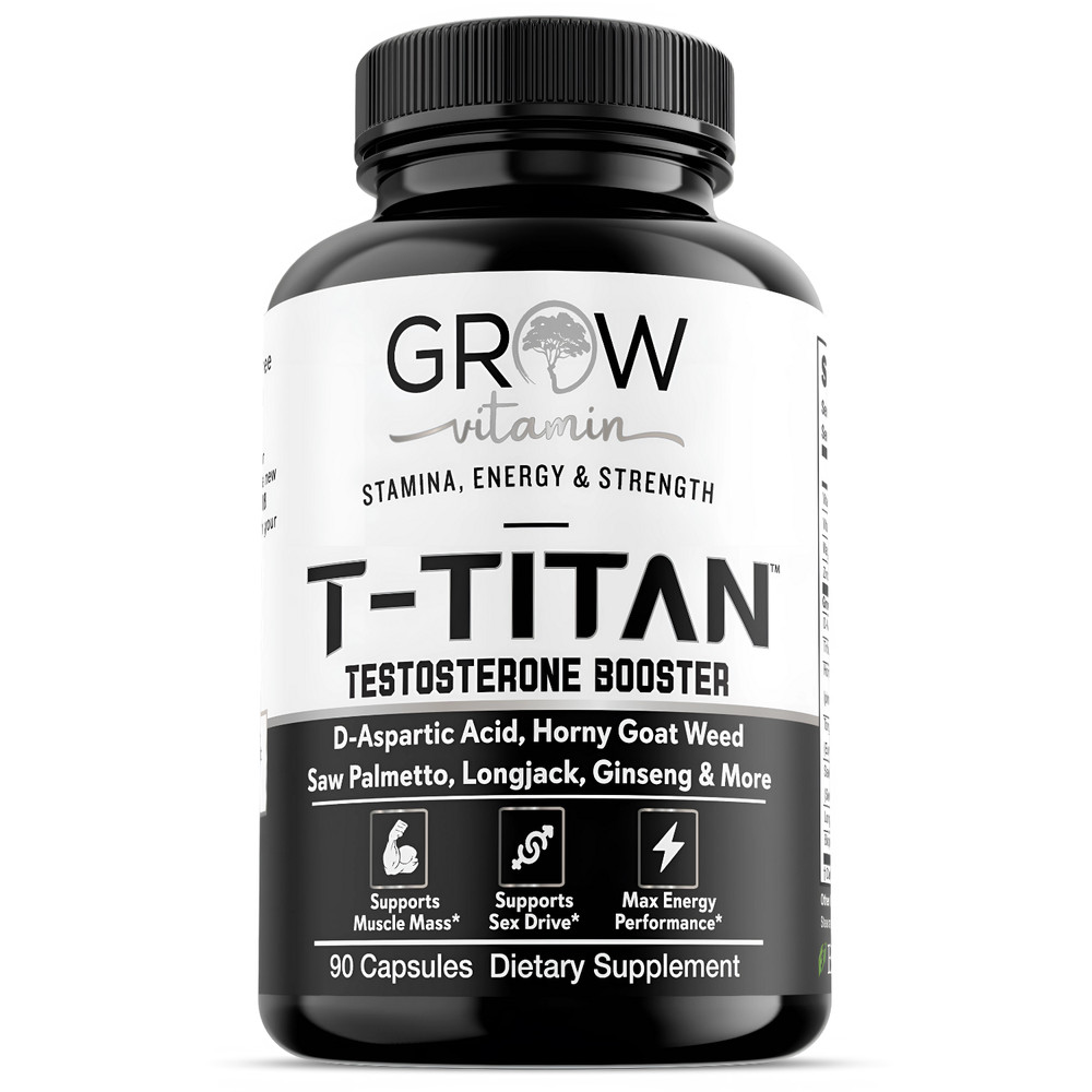GROW T-TITAN Testo Booster + – Muscle Growth, Energy, Libido Capsules 90ct
