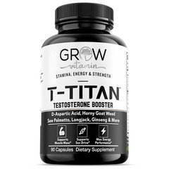 GROW T-TITAN Testo Booster + – Muscle Growth, Energy, Libido Capsules 90ct