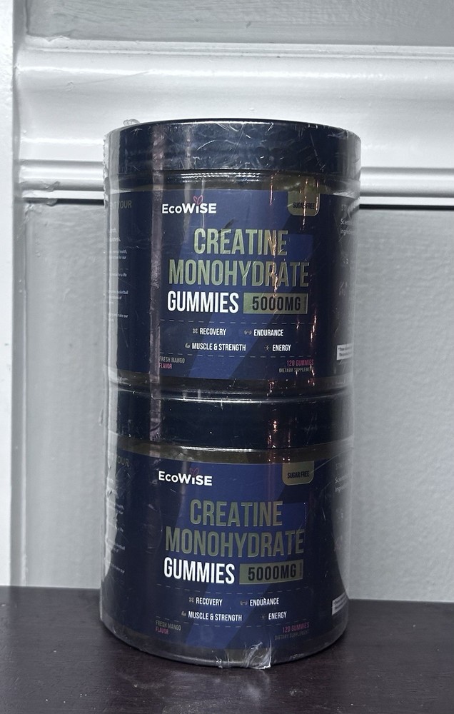 EcoWise Wellness 2 Pack Creatine Monohydrate Gummies 5000 mg Fresh Mango Flav…