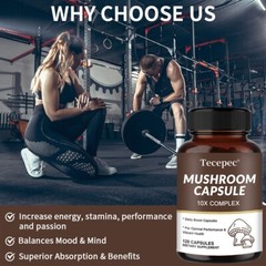 10x Mushroom Complex Supplement, Lions Mane, Reishi, Shiitake, Immune Capsule
