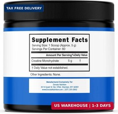 Creatine Monohydrate Powder 5G l Micronized & Unflavored l 60 Servings 5000mg