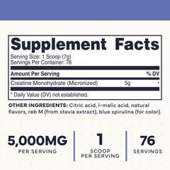 Creatine Monohydrate Powder 500 Grams, Blue Raspberry Flavor – Gluten-Free