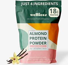 Wellious Almond Protein Powder Vanilla Vegan No Artificial Flavors 340g