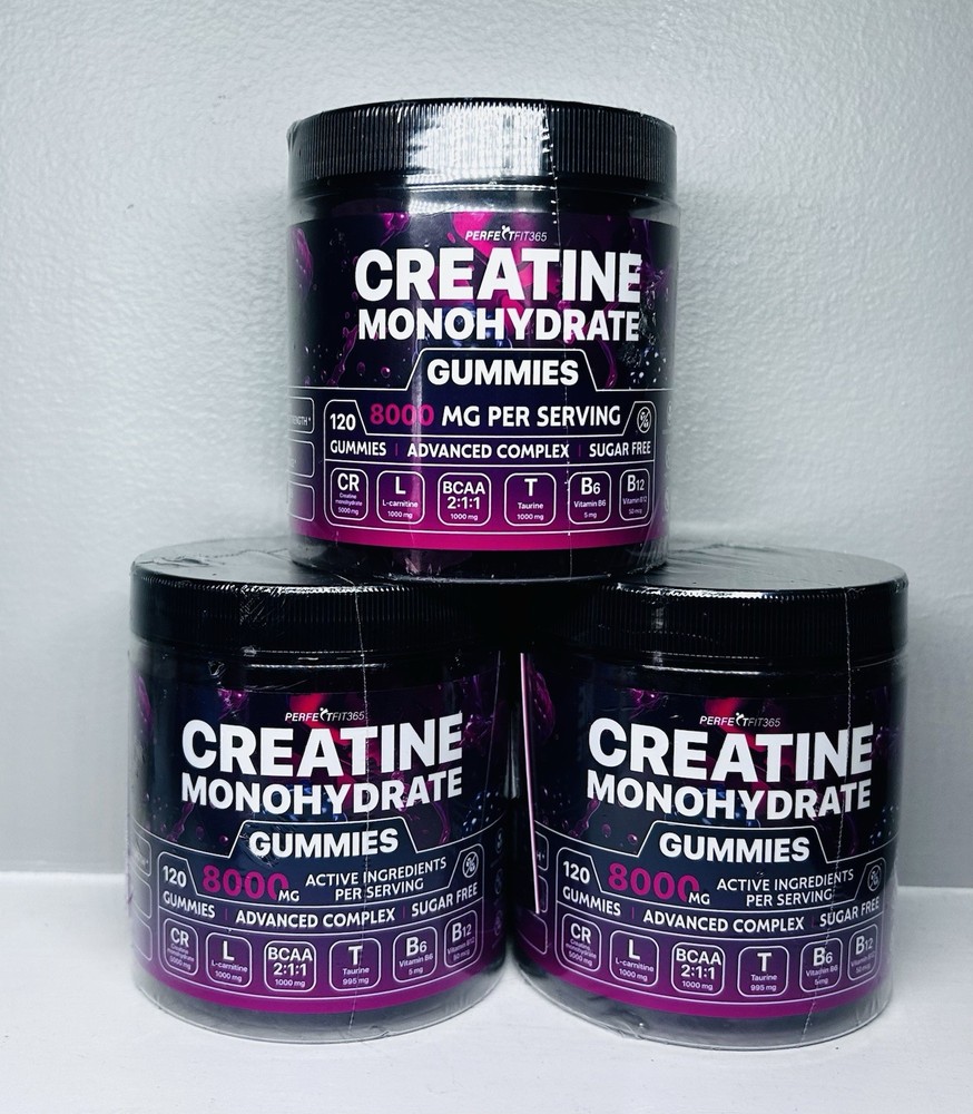 Perfectfit365 Creatine Monohydrate Gummies 8000 MG. Sugar Free- 120 Count- X 3