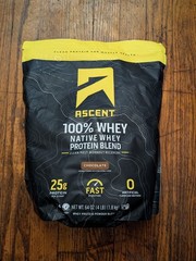 Ascent 100% Native Whey Protein Powder CHOCOLATE 4.25 LB 58 Servings PostWorkout