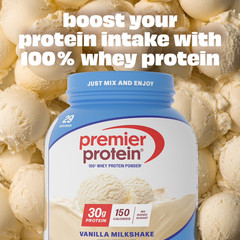 Premier Protein 100% Whey Protein Powder, Vanilla Milkshake, 30g Protein, 2Lb