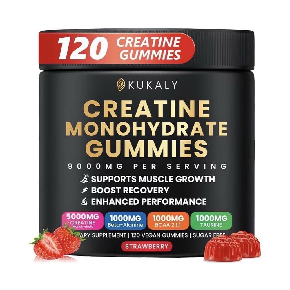 KUKALY Creatine Monohydrate Gummies 120ct Strawberry 5000mg Sugar Free Vegan