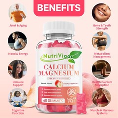 NutriVigor Calcium & Magnesium Gummies with Vitamin D3 and Zinc ~ Sugar-Free
