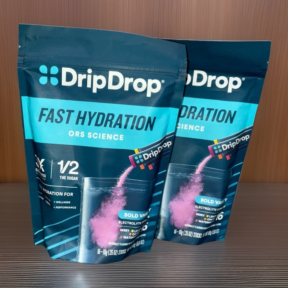 DripDrop Fast Hyndration 4 Flavor Electrolyte Powder – 16 Pieces (2 Pack)