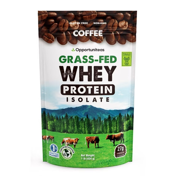 Grass Fed Whey Protein Powder , 27g Protein, Colombian Coffee, Non GMO , 1 Pound