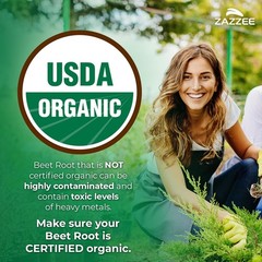 Zazzee USDA Organic Beet Root 8000mg 20:1 Extract 120 Vegan Capsules