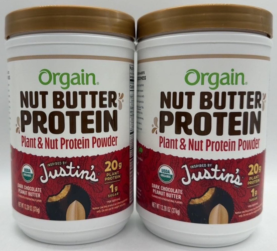2PK Orgain Nut Butter Protein ~ Justin’s Dark Chocolate Peanut Butter ~ EXP 2/27