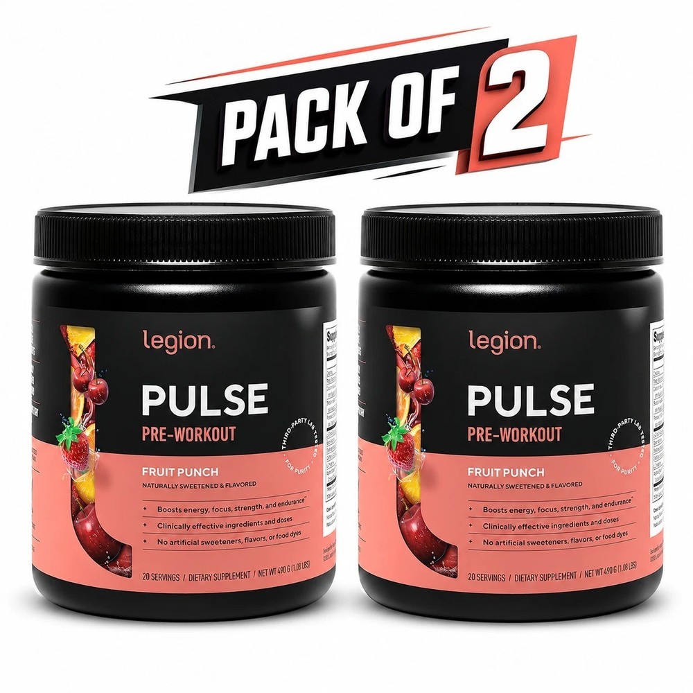 Legion Pulse Pre-Workout without Caffeine-Fruit Punch-20 sev-EXP 2028+ | 2 packs