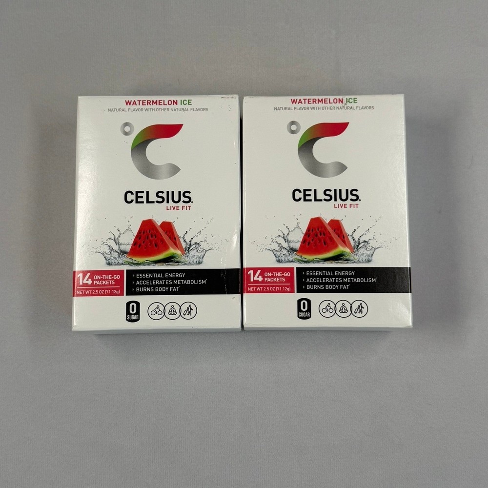 2X Celsius Live Fit Powder Drink Watermelon Ice 14 Packets Exp 8/26+