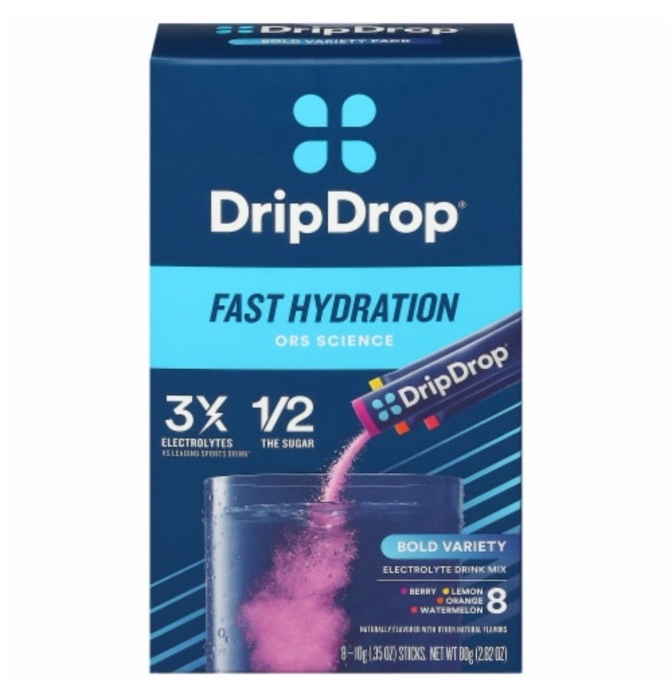 DripDrop Hydration Bold Electrolyte Watermelon Berry Lemon Orange Drink Mix, 8ct