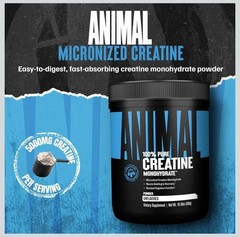 Animal 100% Pure Creatine Monohydrate Powder, Unflavored, 10.58 oz (300 g)