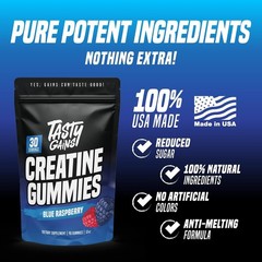 TASTY GAINS Creatine 90 Gummies – 90g of Creatine Monohydrate Blue Raspberry