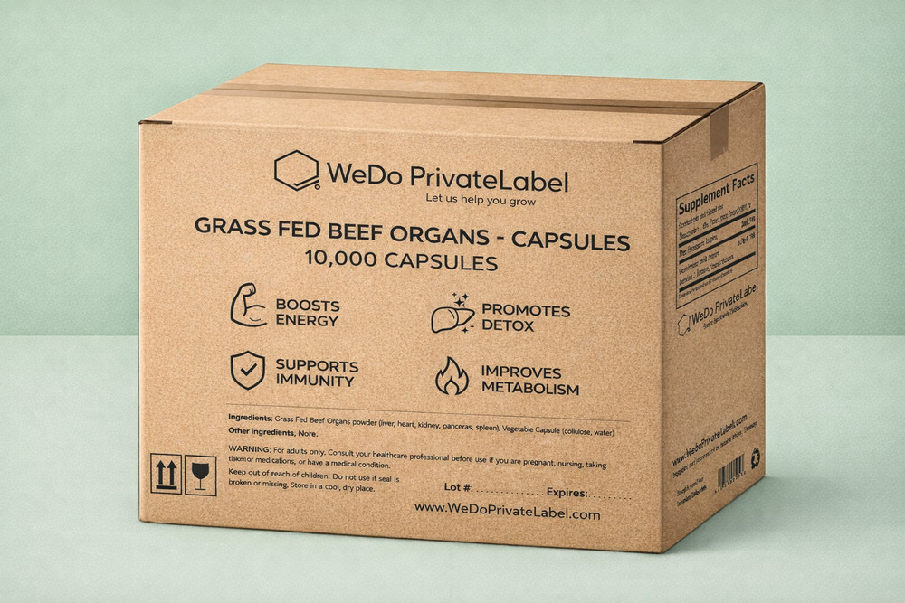 Beef Organs – Capsules, 3000mg, Grass Fed, Non GMO, 10,000 Capsules – Bulk