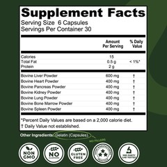 Beef Organ Supplement Grass Fed 7 Beef Organs Complex fr New Zealand Liver 180ct
