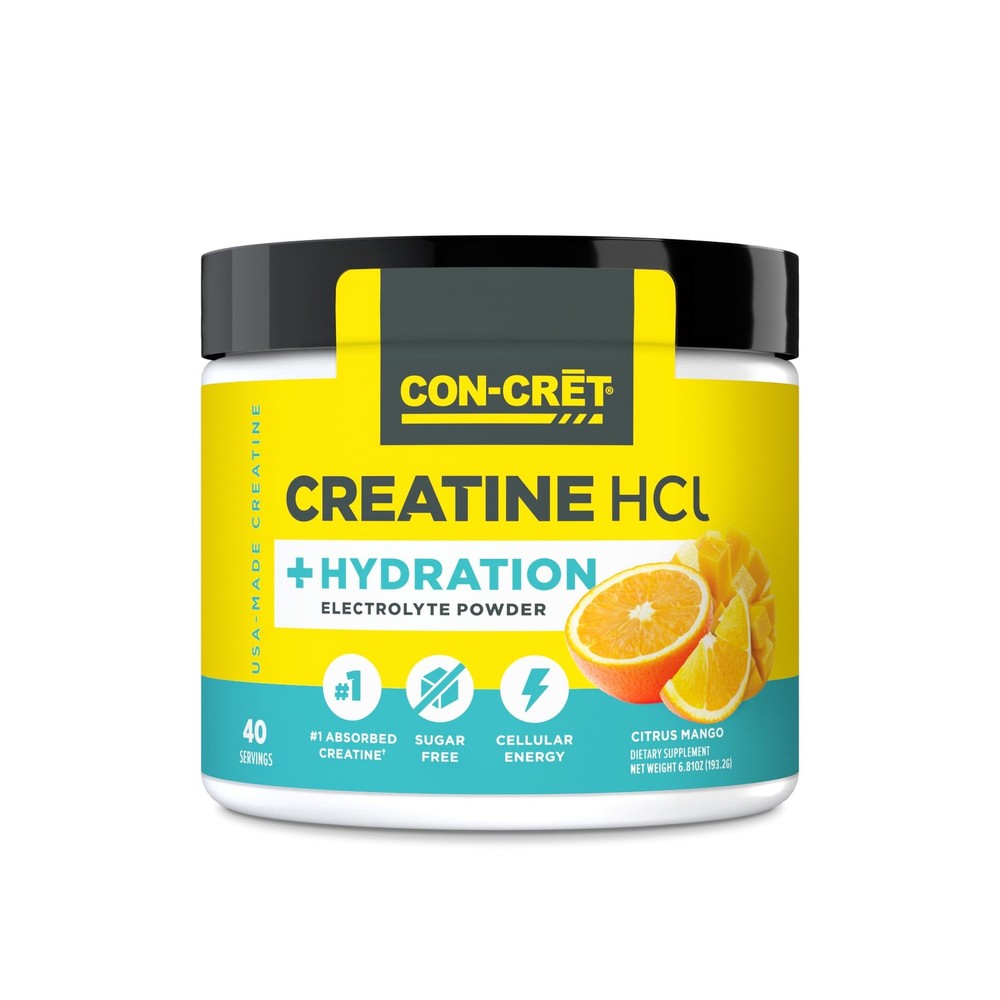 CONCRET Creatine HCl + Hydration | Electrolyte Powder Tub | Citrus Mango | Su…
