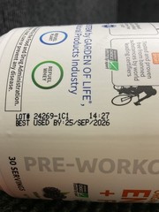 SPORT Organic Pre-Workout Energy plus Focus Blackberry 9/25/26