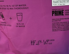PRIME Electrolyte Hydration Powder Mix 16 Sticks Caffeine-Free Berry Citrus Rush