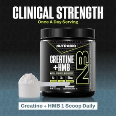 NutraBio Creatine + HMB- Monohydrate 8.5 Ounce (Pack of 1), No Color