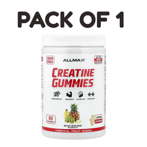 ALLMAX Creatine Gummies, Tropical Fruit Punch – 1,250 mg, 90 Gummies (Pack of 1)