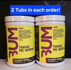 BUM Thavage Preworkout, RAW, 2 Tubs, Blackberry Lemonade, 30 Servings, 06/2027✨️