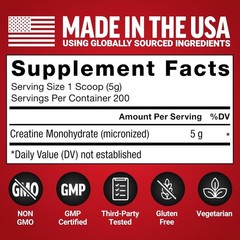 Force Factor Creatine Monohydrate Powder, 5g Micronized Dose to Support Muscle G
