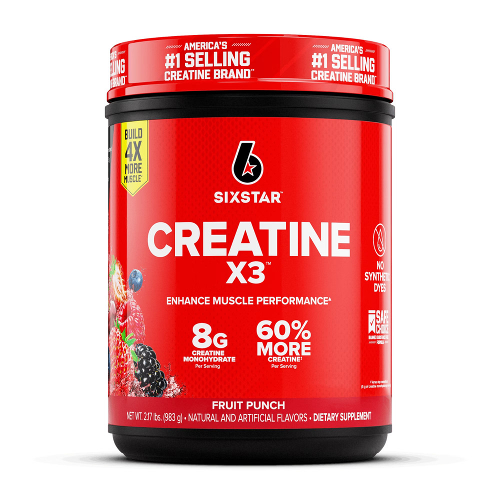 Six Star Pro Nutrition Creatine X3 BCAA Powder Fruit Punch 2.18 lb 30 Servings