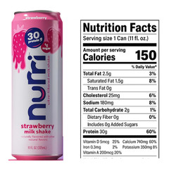 Nurri High Protein 30g Shake Strawberry Low Sugar Post-Workout Drink 12 Pack