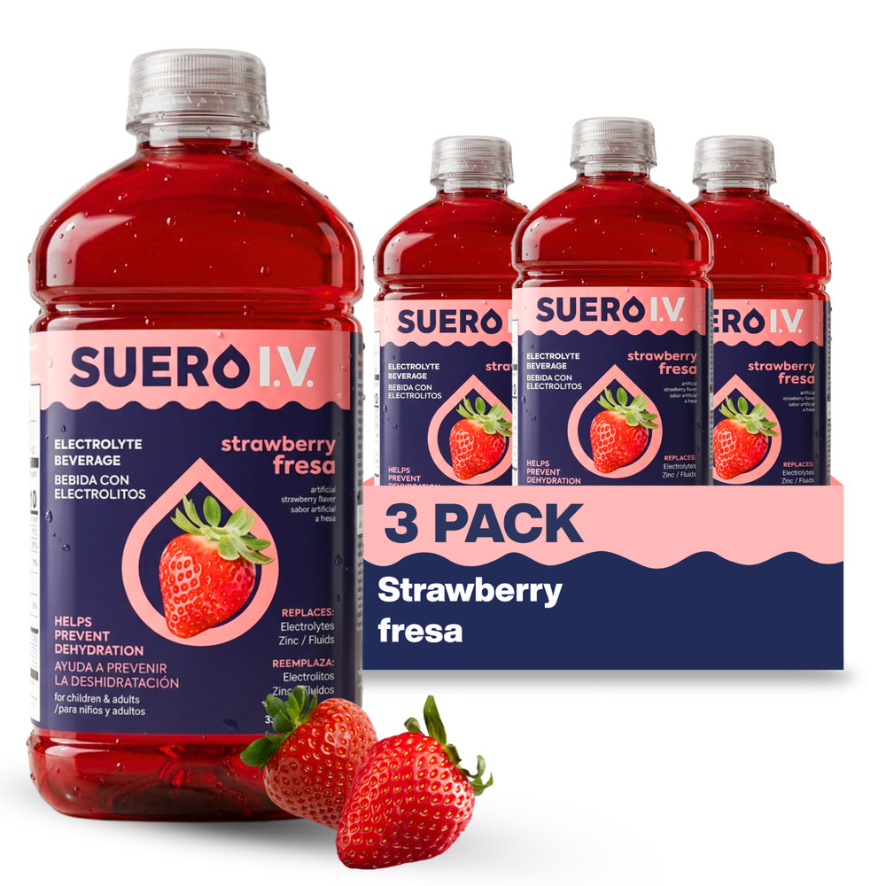 Suero I.V. Electrolyte Drink, Strawberry Flavor 33.8 fl oz – Hydrate (3-Pack)