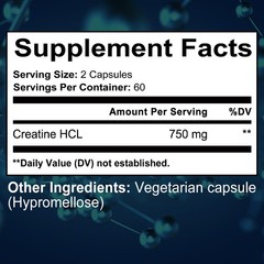 Creatine Hcl 750 Mg 30-120 Capsule Support Immune Energy Cognitive Muscle Health