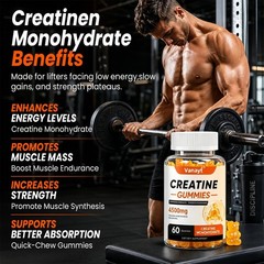 Creatine Monohydrate Gummies 4500mg Workout Performance Muscle Recovery 60ct