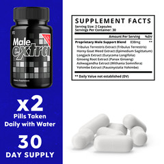 Male Extra Performance Supplement, MaleExtra for Enhancement 180 Capsules 3 Pack