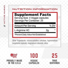 Purus Labs L-Arginine Pump & Grow 100 Capsules Active Amino