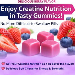 Creatine Monohydrate Gummies 5g 36 Ct Sugar Free Berry Flavor
