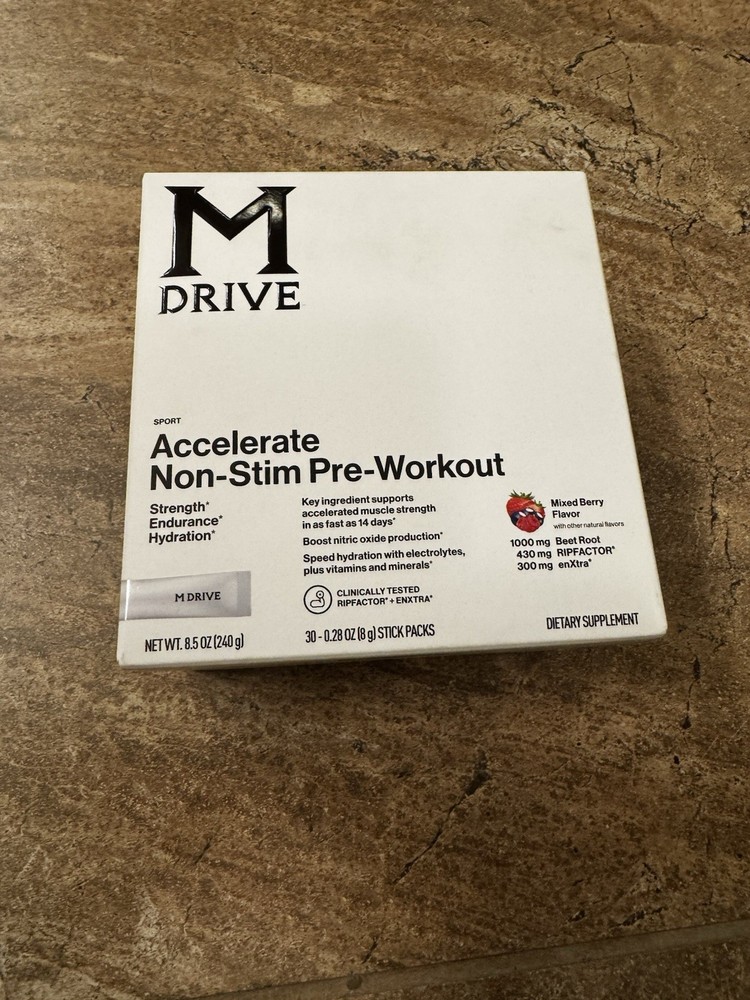 M DRIVE Accelerate Non-Stim Pre Workout 30 STICK PACK Factory Sealed READ