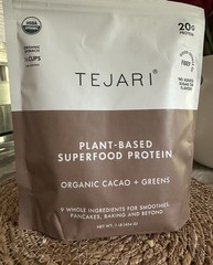Tejari Plant-Based Superfood Protein Powder Organic Cacao+Greens 1 lb, Exp 2027