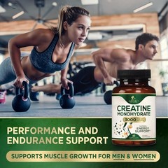 Unflavored Creatine Monohydrate Capsules – 3g/Serving for Strength & Performance