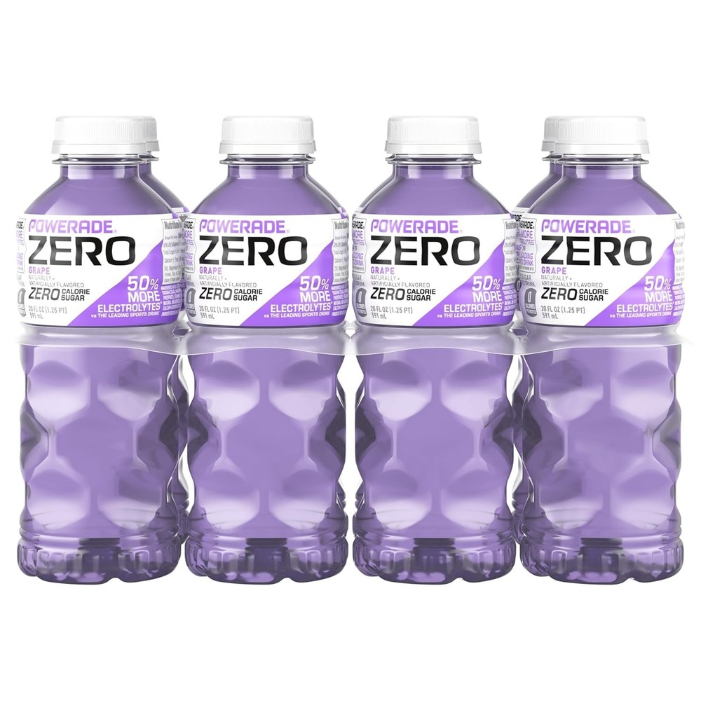 POWERADE Electrolyte Enhanced Zero Sugar Grape Sports Drink, 20 Ounce (Pack of 8
