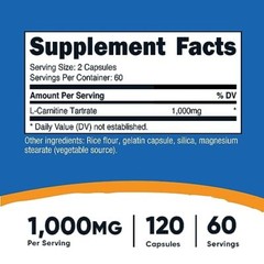 Nutricost L-Carnitine Tartrate 1000MG Per Serving 240 Caps 120 Servings
