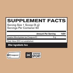 Pure Creatine Monohydrate Powder, 5g per Serving, Unflavored, 60 Servings, Muscl