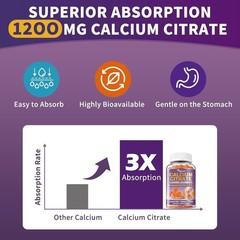 Calcium Citrate 1200 mg Gummies with Vitamin D3 Magnesium Zinc for Women Men