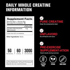 300g of 5000mg Micronized Creatine Monohydrate – Unflavored Supplement