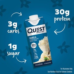Quest Nutrition Vanilla Protein Shake 30g Protein, 3g Net Carbs, Gluten-Free, 12