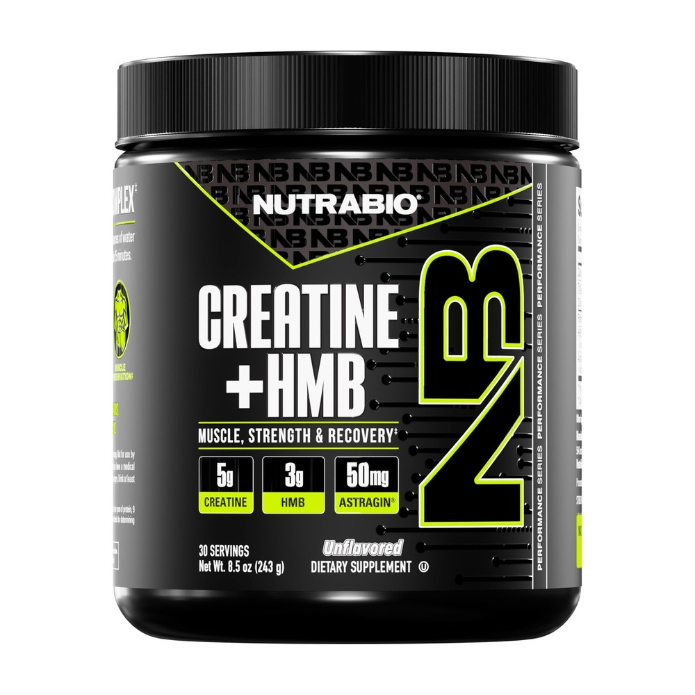 NutraBio Creatine + HMB- Monohydrate 8.5 Ounce (Pack of 1), No Color