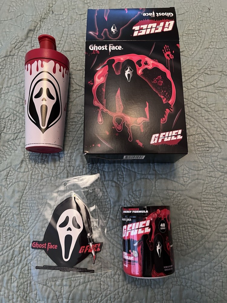 G Fuel Scream Ghost Face Stab Stimulant 2.0 Collector’s Box Tub Metal Shaker Cup